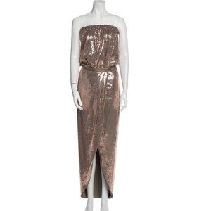 $895 Tibi Sequin Bronze Rose Pink Sequin Maxi Dress Strapless XS NYE